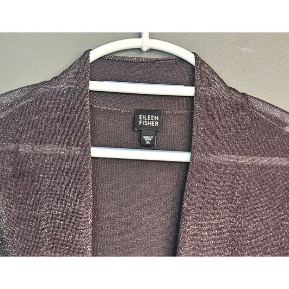 Eileen Fisher Brown Metallic Open Knit Cardigan XL Lagenlook Wedding Formal‎ - Picture 6 of 12